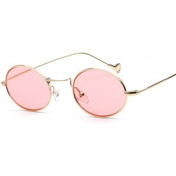 Oval Small Oval Sunglasses Men Gold Metal Frame Retro Round Sun Glasses For Women - Gold With Pink - CY18E0IU8Y5 $11.84