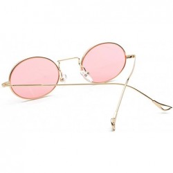 Oval Small Oval Sunglasses Men Gold Metal Frame Retro Round Sun Glasses For Women - Gold With Pink - CY18E0IU8Y5 $11.84