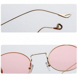 Oval Small Oval Sunglasses Men Gold Metal Frame Retro Round Sun Glasses For Women - Gold With Pink - CY18E0IU8Y5 $11.84