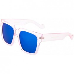 Round Thick Crystal Square Sunglasses Flat Color Mirror Lens - Pink - CS12NS0IYPG $10.76