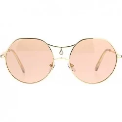Round Womens Bindi Rhinestone Jewel Retro Fashion Sunglasses - Gold Beige - CB18K3YQI36 $22.58