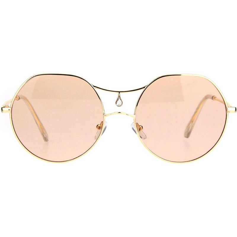 Round Womens Bindi Rhinestone Jewel Retro Fashion Sunglasses - Gold Beige - CB18K3YQI36 $11.14