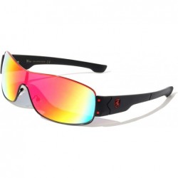 Sport Sports Color Mirror Wide One Piece Lens Shield Sunglasses - Red - CP199C2AIXR $20.31