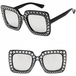 Square Women Fashion Square Frame Rhinestone Decor Sunglasses - Black Silver - C0190LD9TS6 $35.56