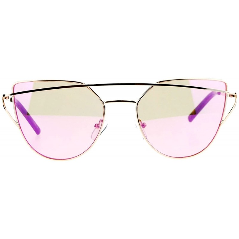 Cat Eye Mirrored Mirror Unique Metal Brow Wire Womens Cat Eye Sunglasses - Gold Peach - C012G8WBVW1 $9.36