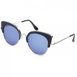 Goggle Women Half-Frame Round Cat Eye Mirrored UV Protection Fashion Sunglasses - Blue - CS18WTI77K2 $43.30