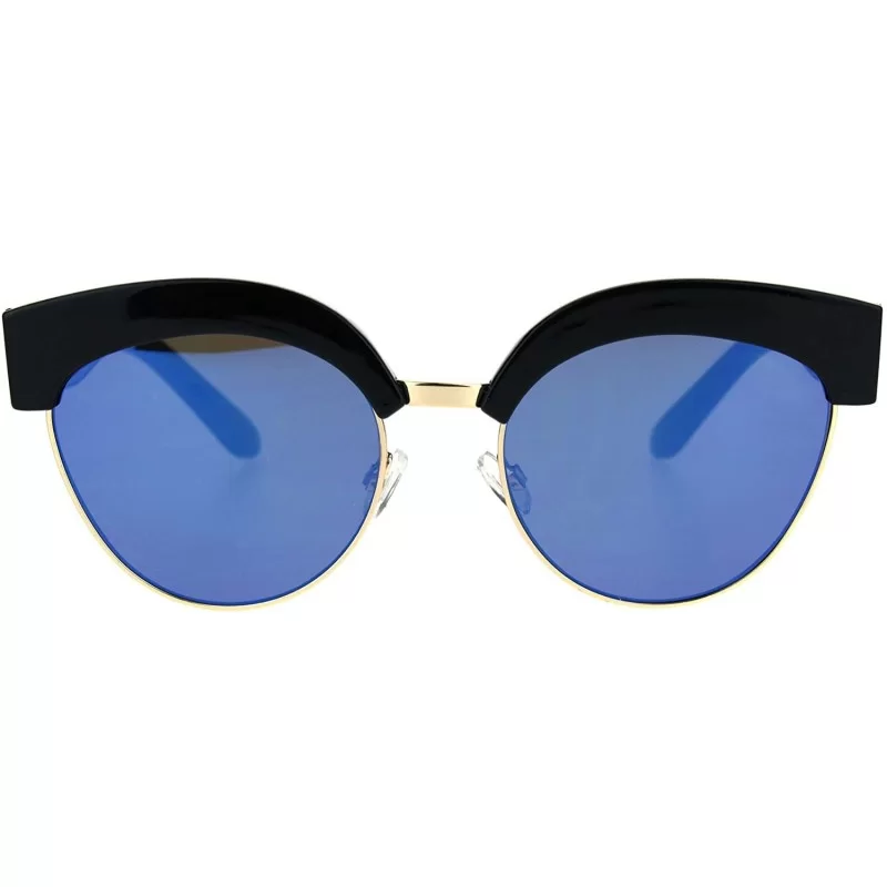 Cat Eye Womens Gothic Thick Plastic Cat Eye Half Rim Eye Brow Sunglasses - Black Blue - CI182XOH0OM $13.30