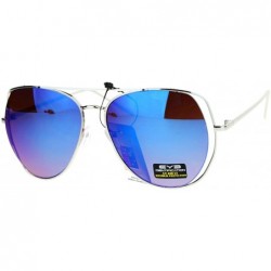 Aviator Fashion Aviator Sunglasses Womens Metal Open Frame Aviators UV 400 - Silver (Blue Mirror) - CU1876OC4S6 $22.10