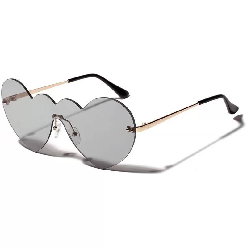 Rimless Heart Shaped Rimless Sunglasses One Piece Candy Color Love Glasses Women - Black - CI18QACQUY6 $12.09