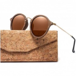 Round Ultralight Women Men Polarized Sunglasses Wooden Round Frame CR39 Lens - Brown Lens With Case - C6197Y6G07Z $36.82