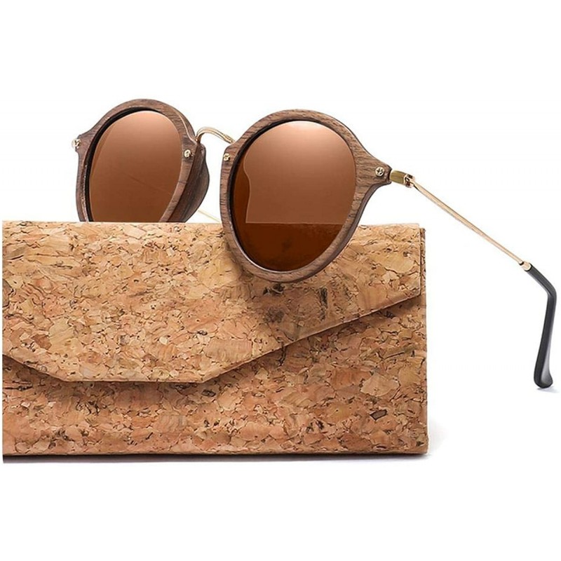 Round Ultralight Women Men Polarized Sunglasses Wooden Round Frame CR39 Lens - Brown Lens With Case - C6197Y6G07Z $36.82