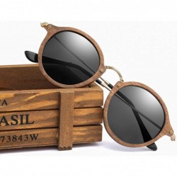 Round Ultralight Women Men Polarized Sunglasses Wooden Round Frame CR39 Lens - Brown Lens With Case - C6197Y6G07Z $36.82