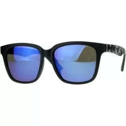 Square KUSH Sunglasses Unisex Black Square Frame Mirrored Lens UV 400 - Matte Black Grey Camo (Blue Mirror) - C818CGHGTSI $19.99