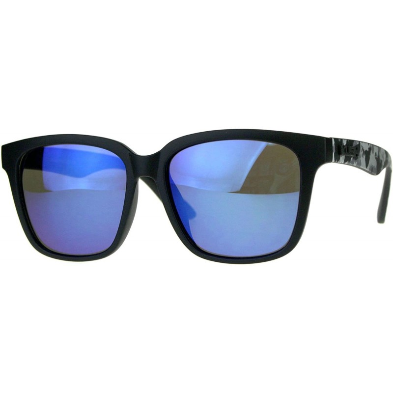 Square KUSH Sunglasses Unisex Black Square Frame Mirrored Lens UV 400 - Matte Black Grey Camo (Blue Mirror) - C818CGHGTSI $8.79