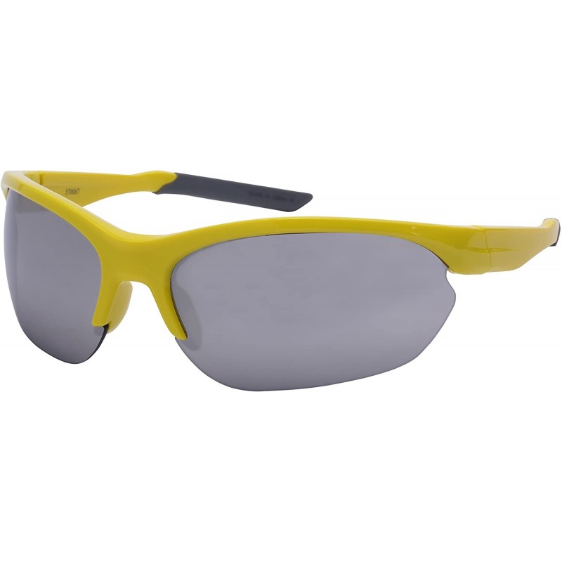 Rimless Semi-Rimless Sports Sunglasses with Color Mirrored Lens 570067-REV - Yellow/Black - CX1268FZTIP $9.14