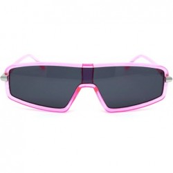 Rectangular Narrow Robotic Shield Plastic Disco Pop Color Sunglasses - Pink Black - CA18WTMSO5T $9.70