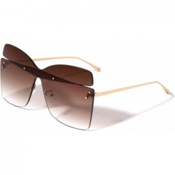 Rectangular Rimless Crossed Lens Rectangle Designer Fashion Sunglasses - Brown - CY196KYTH65 $27.51