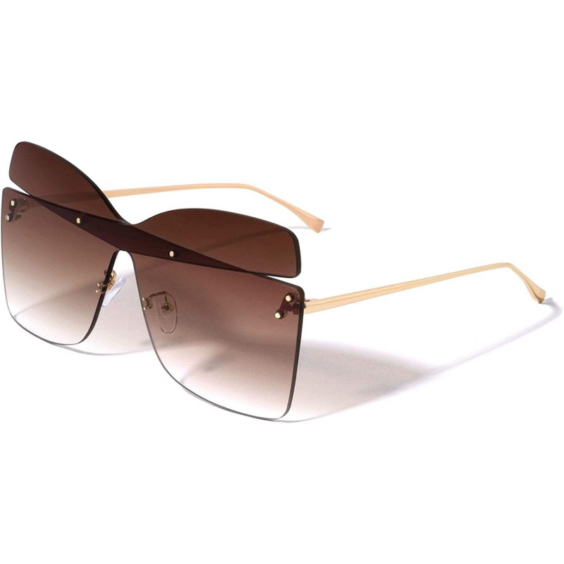 Rectangular Rimless Crossed Lens Rectangle Designer Fashion Sunglasses - Brown - CY196KYTH65 $12.15