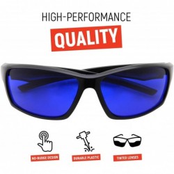 Wrap Tinted Golf Ball Finder Glasses - Sporty Blue Lens- Wrap Around Sunglasses - Black - CT188AOD7NU $15.08