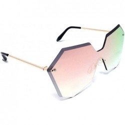 Shield Oversized Womens Laser Cut Rimless One Piece Shield Sunglasses - Gold Frame - CK187QU8YZH $9.95