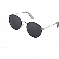 Wayfarer Fedora Polarized Round Sunglasses - Shiny Silver / Navy - CA188KIS8SX $48.06