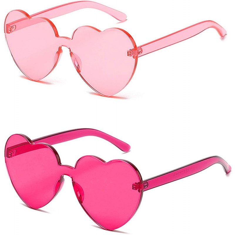 Rimless Heart Transparent Multicolor Party Favors Big Rimless Sunglasses for Women - 1pcs Hotpink + 1pcs Pink - CS18O57QO3Z $...