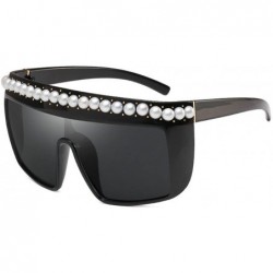 Oversized Vintage Oversized Flat Top Sunglasses Sexy Luxry Brand Designer With Pearl UV400 - Black - CZ189WT3WZI $16.61