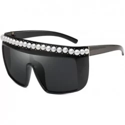 Oversized Vintage Oversized Flat Top Sunglasses Sexy Luxry Brand Designer With Pearl UV400 - Black - CZ189WT3WZI $25.76