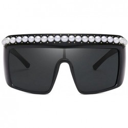 Oversized Vintage Oversized Flat Top Sunglasses Sexy Luxry Brand Designer With Pearl UV400 - Black - CZ189WT3WZI $16.61