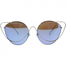 Cat Eye Womens Mirrored Lens Runway Thin Wire Rim Cat Eye Sunglasses - Blue - CT18DDASCXE $15.24