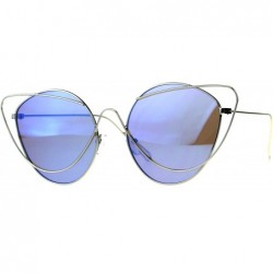 Cat Eye Womens Mirrored Lens Runway Thin Wire Rim Cat Eye Sunglasses - Blue - CT18DDASCXE $15.24