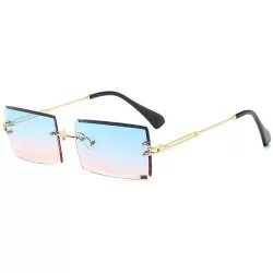 Round Fashion Small Rectangle Sunglasses Women Ultralight Candy Color Rimless Ocean Sun Glasses - Blue&pink - C318UU75W53 $26.36