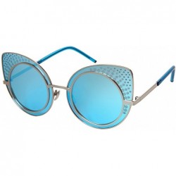 Oversized Oversized Patterned Cat Eye Sunnies w/Flat Lens 3141-FLREV - Silver - CG183IQUW3Z $7.87