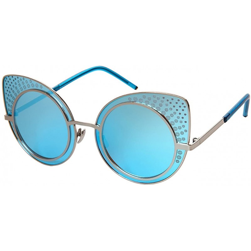 Oversized Oversized Patterned Cat Eye Sunnies w/Flat Lens 3141-FLREV - Silver - CG183IQUW3Z $7.87