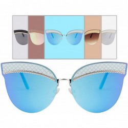 Rimless Cateye Mens Womens Lens Quilted Detail Sunglasses - Silver Frame With Blue Mirror Lens - CU18QYGUZ8U $7.77