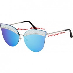 Rimless Cateye Mens Womens Lens Quilted Detail Sunglasses - Silver Frame With Blue Mirror Lens - CU18QYGUZ8U $7.77