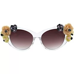 Cat Eye Sunglasses for Women Oversized Cat Eye Glasses Flowers Sunglasses Beach On Vaction UV400 Protection - White - CW1887Y...