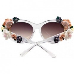 Cat Eye Sunglasses for Women Oversized Cat Eye Glasses Flowers Sunglasses Beach On Vaction UV400 Protection - White - CW1887Y...