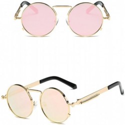Oversized Small Round Polarized Sunglasses Mirrored Lens Unisex Glasses Reflective Lens Round Trendy Sunglasses - Gold/Pink -...