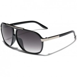 Square Classic 80s Fashion Aviator Sunglasses Retro Vintage Men's Women's Glasses - Black - Silver - Gradient Smoke - C711P3R...
