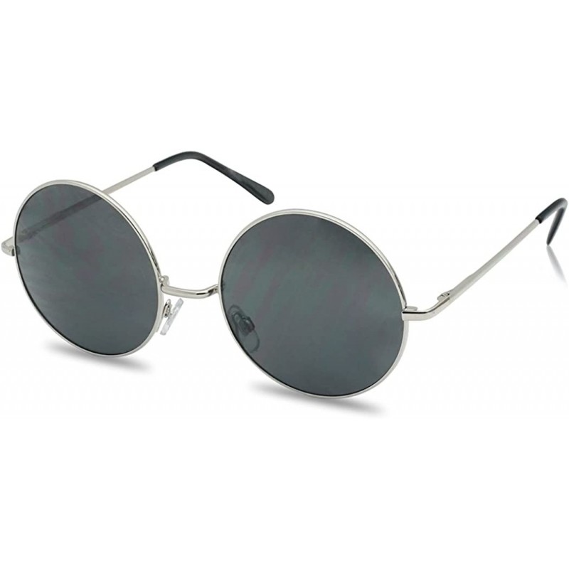 Round XL Oversized Round Circle Hippie Hipster Sunglasses - Metal Frame - Silver / Smoke Lens - CE124K9NVPT $12.41