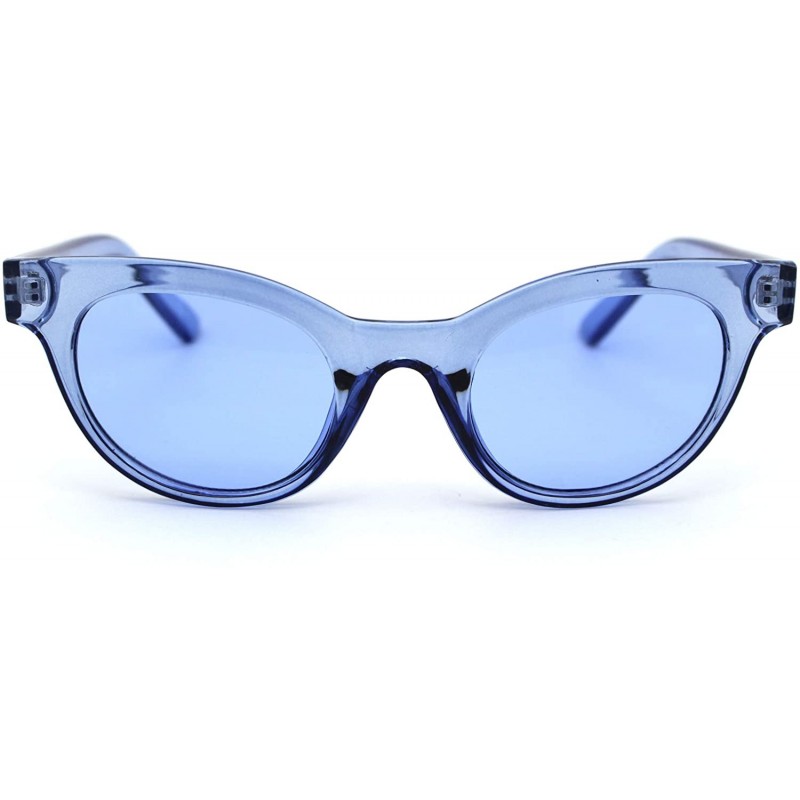 Oval Mod Womens Thick Plastic Oval Hippie Horn Rim Sunglasses - Blue - CL18YMWQ40T $10.22