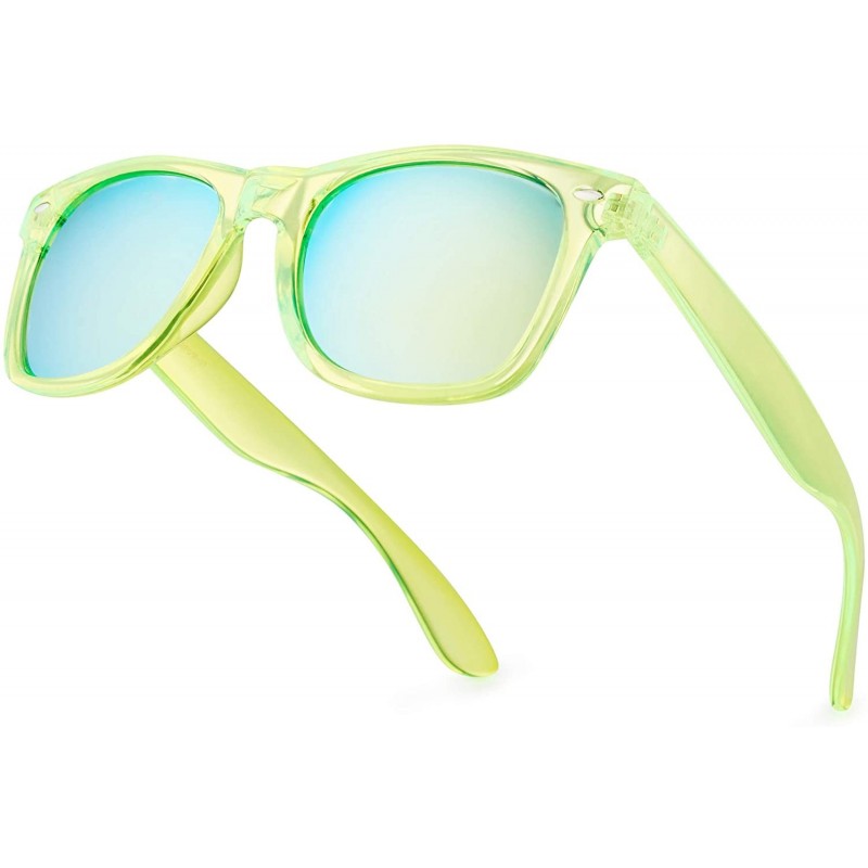 Sport Retro 80's Fashion Sunglasses - Colorful Neon Translucent Frame - Mirrored Lens - CF11OXK99KH $12.82