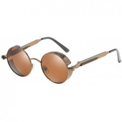 Oversized Retro Sunglasses Steampunk Eyewear UV400 Polarized Round Metal Men Women - Brown Frame/Brown Lens - CN18OSMW504 $12.59