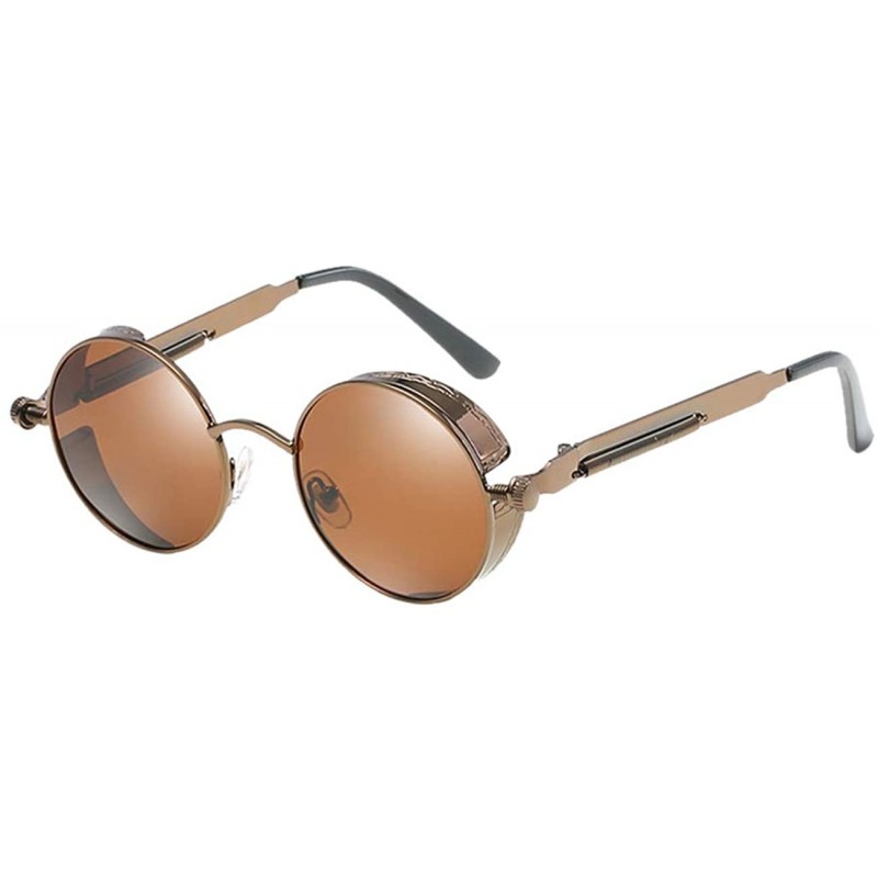 Oversized Retro Sunglasses Steampunk Eyewear UV400 Polarized Round Metal Men Women - Brown Frame/Brown Lens - CN18OSMW504 $12.59