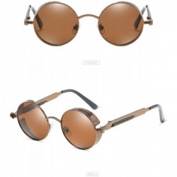 Oversized Retro Sunglasses Steampunk Eyewear UV400 Polarized Round Metal Men Women - Brown Frame/Brown Lens - CN18OSMW504 $12.59