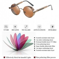 Oversized Retro Sunglasses Steampunk Eyewear UV400 Polarized Round Metal Men Women - Brown Frame/Brown Lens - CN18OSMW504 $12.59