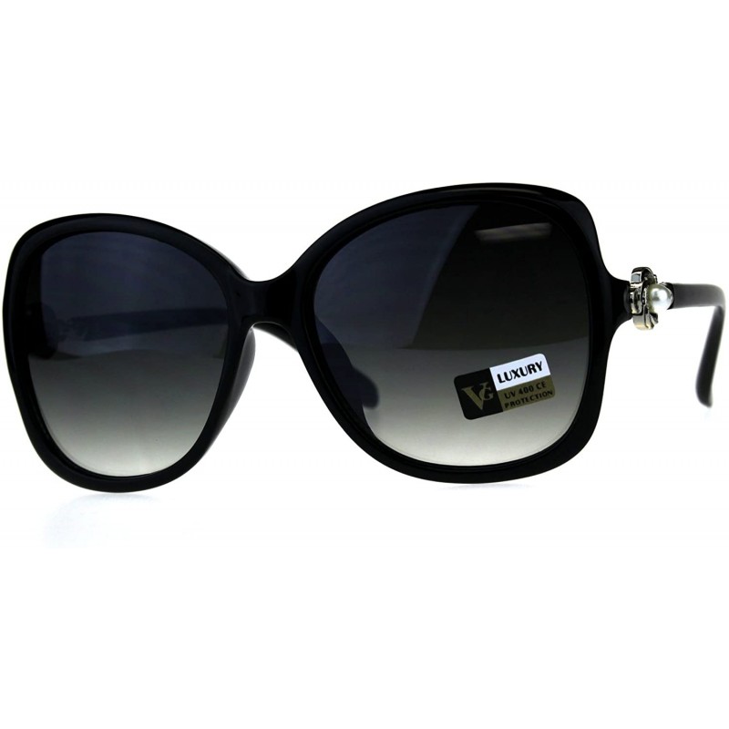 Butterfly Womens Diva Oversize Pearl Jewel Bling Hinge Butterfly Sunglasses - Black Silver Green Smoke - CD18CC7YKDN $9.50