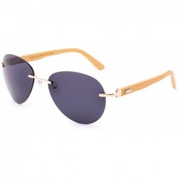 Aviator Bamboo Arm Oversized Rimless Aviator Sunglasses with Flash Lens Bamboo Sunglasses for Men & Women - Gold/Smoke - CW18...