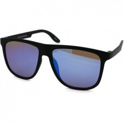 Rectangular Mens Minimal Matte Sport Flat Top Rectangular Horn Sunglasses - Matte Black Blue Mirror - CG18UASS4SC $19.94